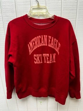 American Eagle Women’s Small Crewneck Sweatshirt Ski Team Red Soft Casual LS